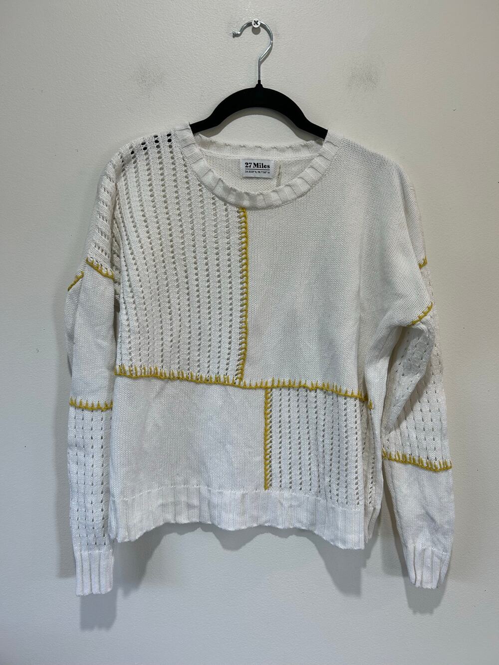 27 Miles white cotton knit sweater womens S patterned knit